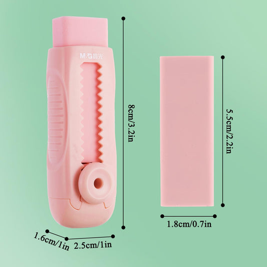 M&G 4+1 Pack Rubber Pink Erasers Sliding Retractable Eraser, Soft Cute Erasers Push Pull Large Pencil Erasers with Plastic Sleeve 4 Refill Eraser for School Students Kids Office Home Supplies