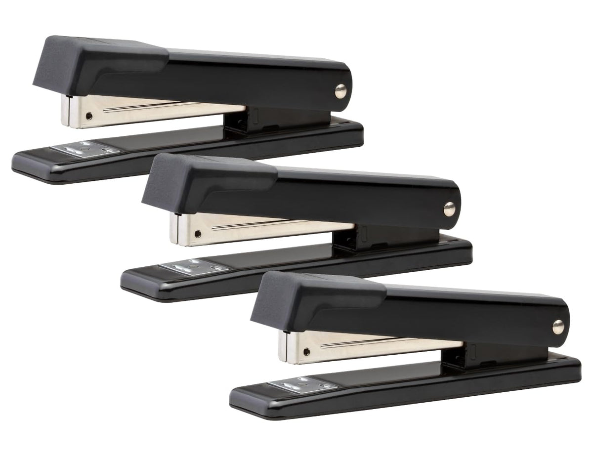 Bostitch Office Classic Metal Desktop Stapler, 20 Sheet Capacity, Dual Clinch, Opens for Tacking, Full-Strip, Black, 3-Pack
