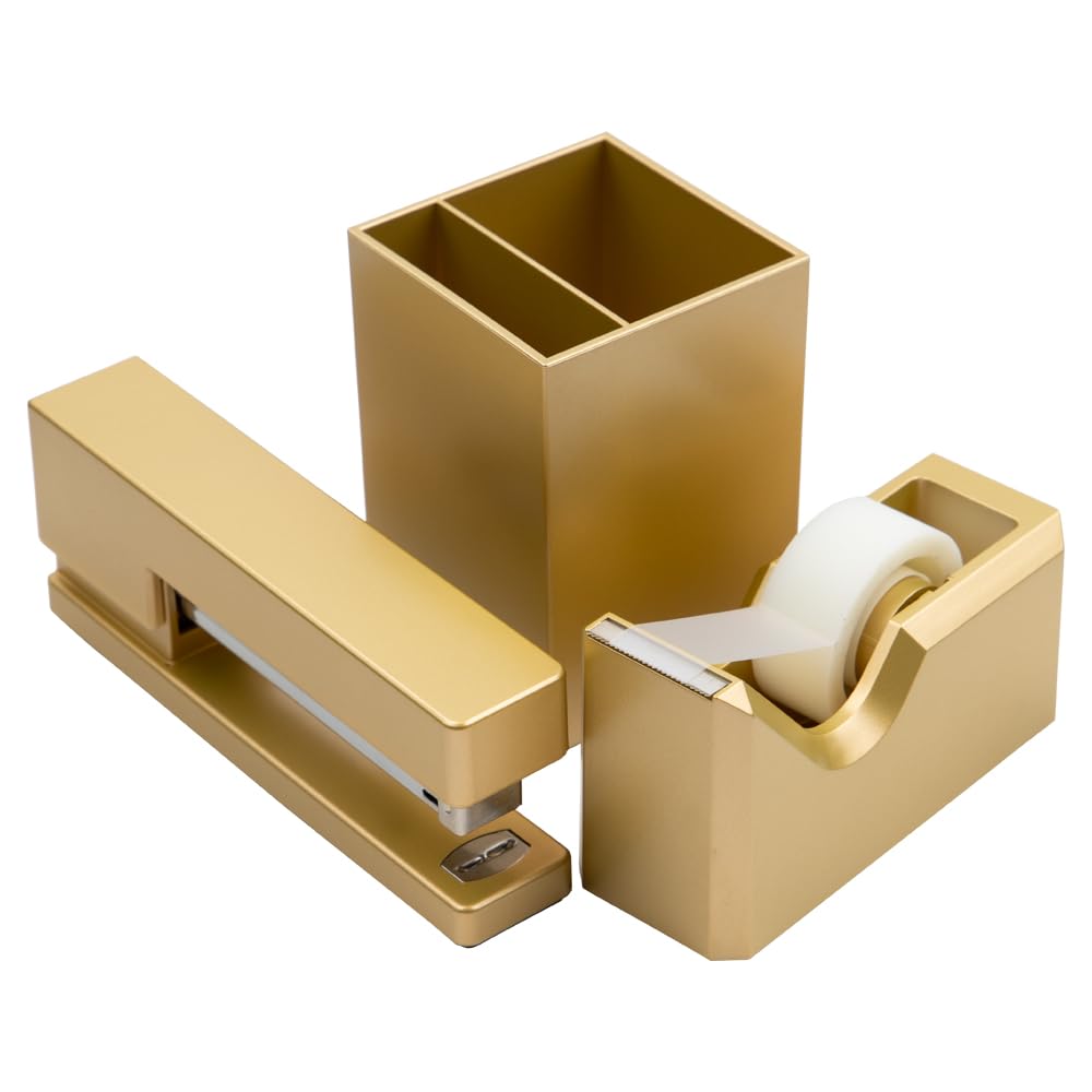 JAM PAPER Office & Desk Sets - 1 Stapler & 1 Tape Dispenser - Gold - 2/Pack