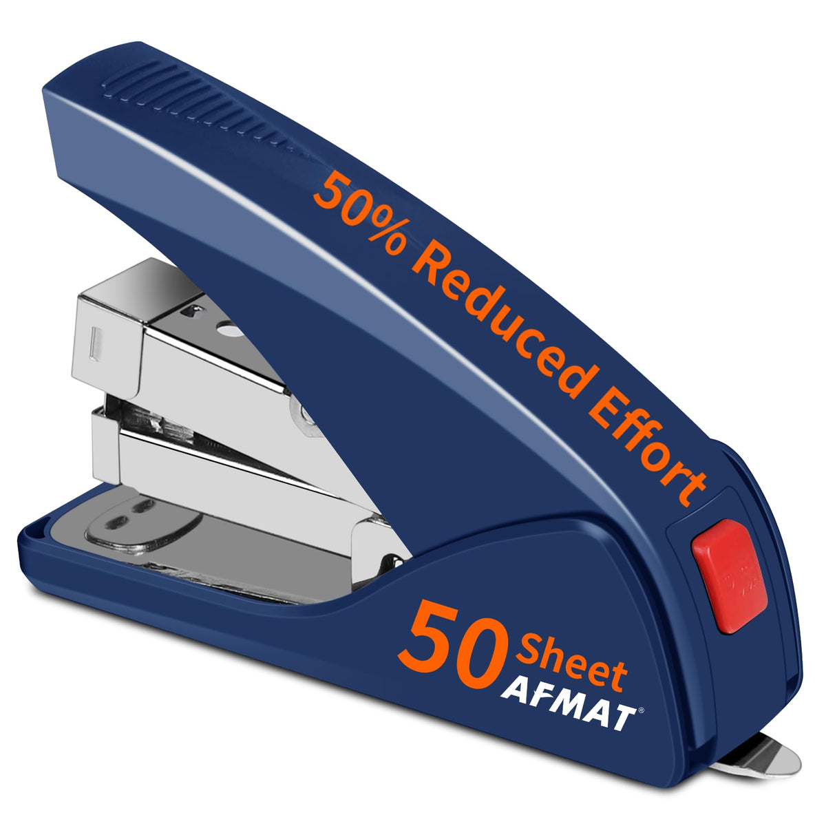 AFMAT ES10 Stapler for Desk, 50 Sheet Effortless Desktop Stapler Staple with One Finger, Portable Ergonomic Handheld Staplers Heavy Duty, Built-in Remover, Space Save Size, Good for Home & Office