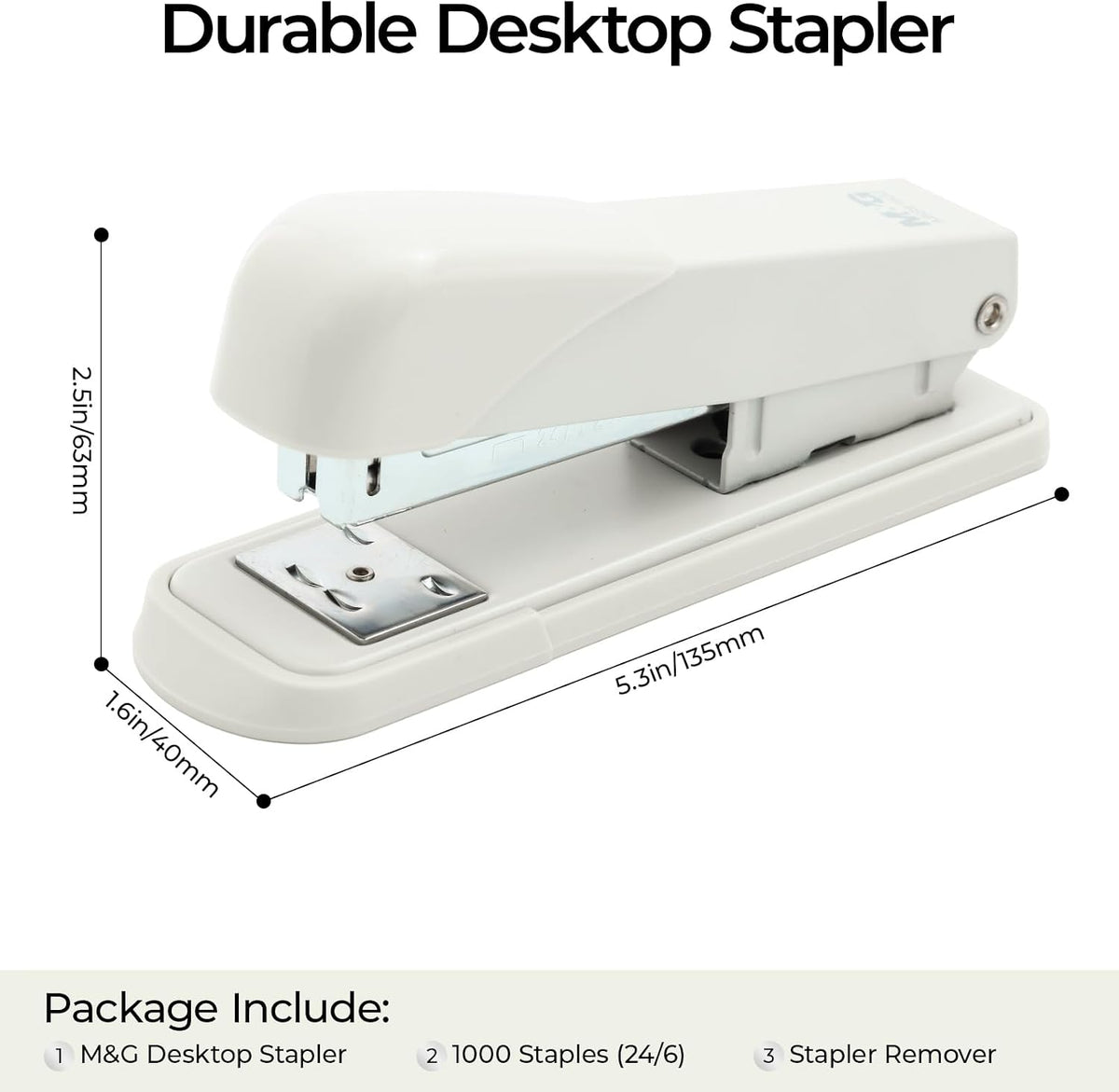 M&G Metal Stapler with 1000 Staples & Remover, 25-Sheet Compact, White