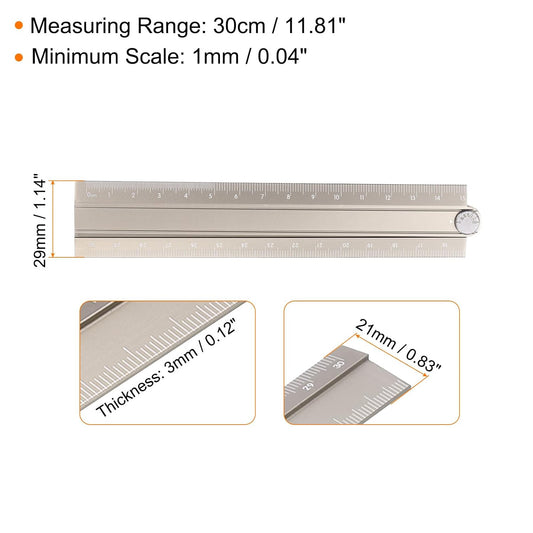 HARFINGTON Folding Straight Ruler 30cm Aluminum Alloy Protractor Khaki