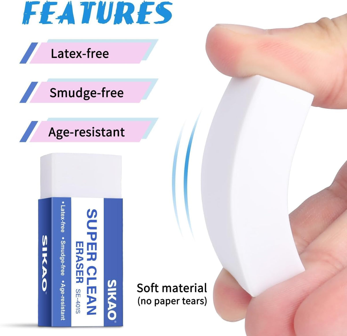 White Erasers, 12 Pack Block Pencil Erasers Super Clean Non-Melting