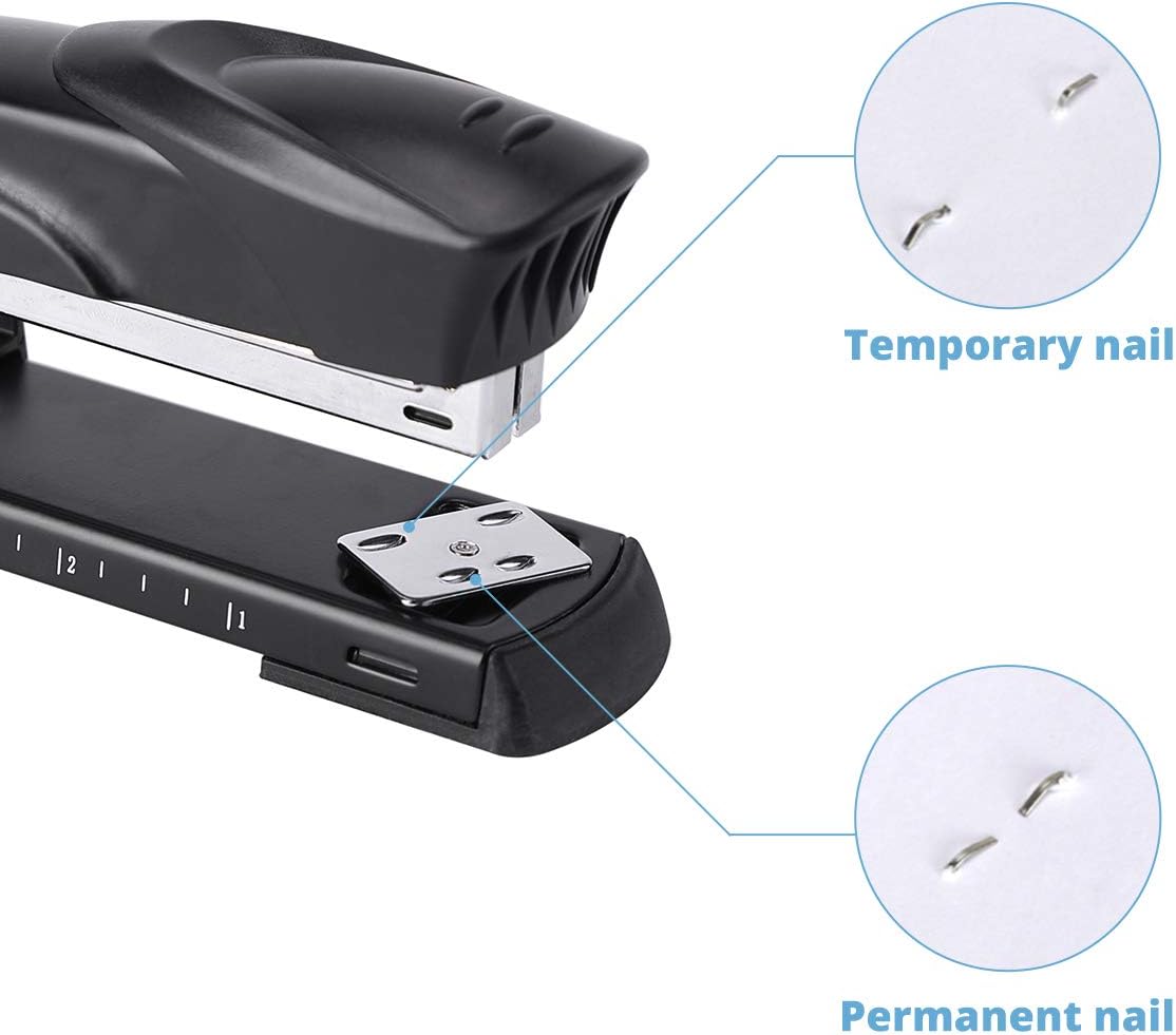 Long Reach Stapler,with 2000 Staples & Stapler Remover Full Strip,20-25 Sheet Capacity,with Built-in Ruler and Adjustable Locking Paper Guide, Gray