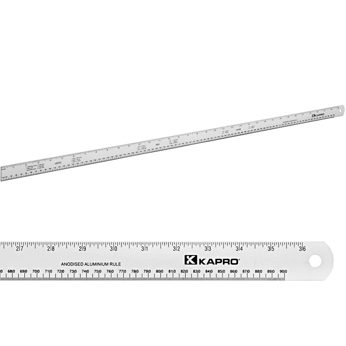 Kapro - 308 Straight Edge Ruler - ⅛” and 1/16” Increments - Contractor Grade - With Wear Resistant Printing - For Carpentry, Drywall, Drafting - Anodized Aluminum - 48 Inch