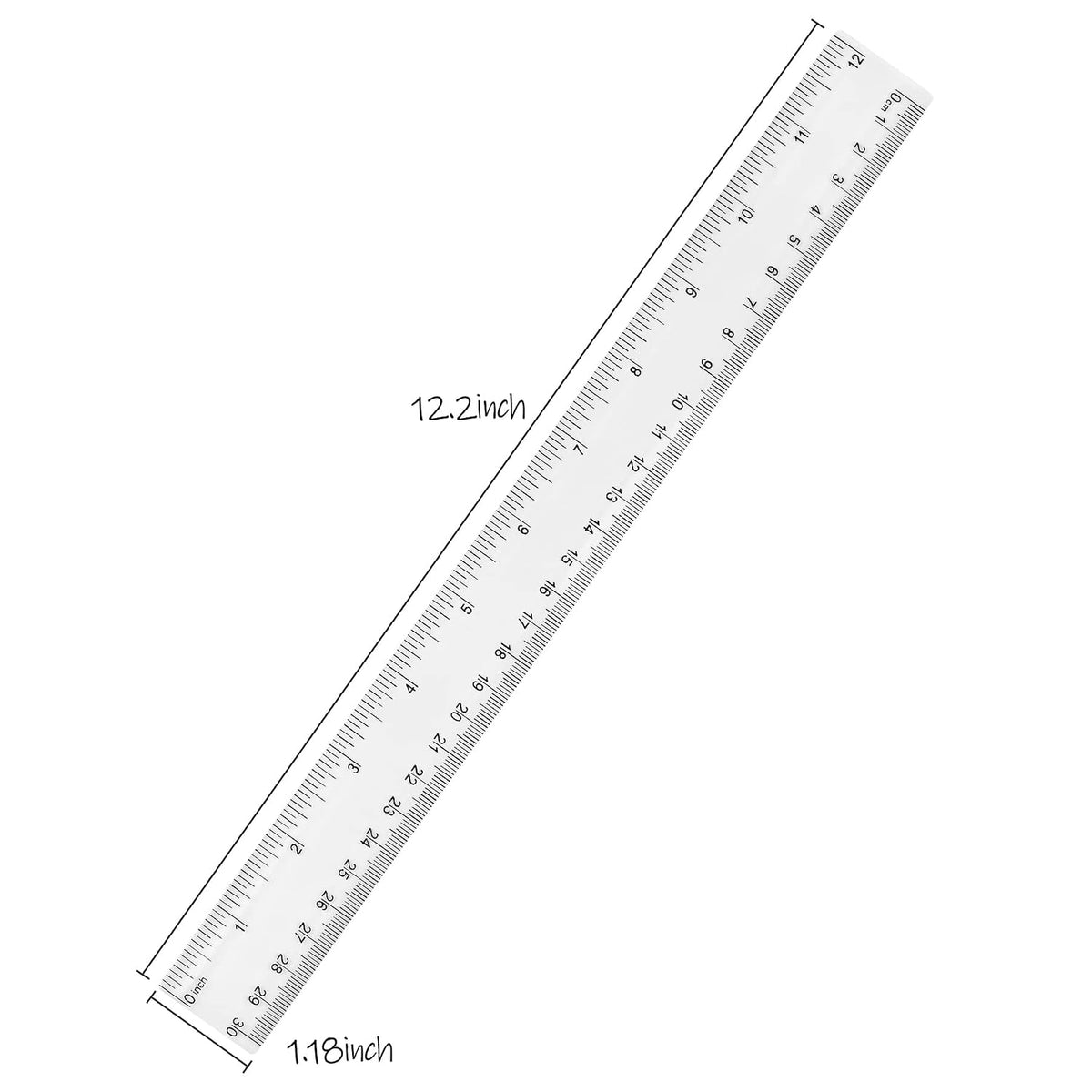 Unjoo Clear Plastic Ruler 12 Inch Straight Rulers, for School, Office, 2pcs