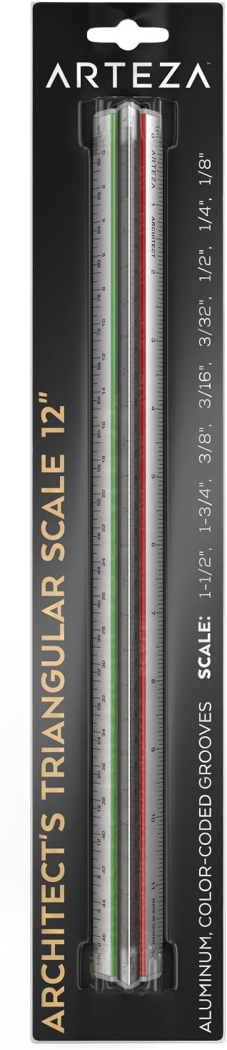 ARTEZA Architectural Scale Ruler, 12-Inch Triangular Anodized Aluminum