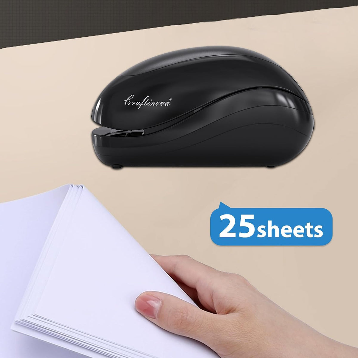 Electric Stapler,Including 2000 Staples and 1 Staple Remover, Suitable for Palm Size and high Comfort,25 Sheet Capacity, AC Adapter or Battery Powered,Battery not Included,(Black)…