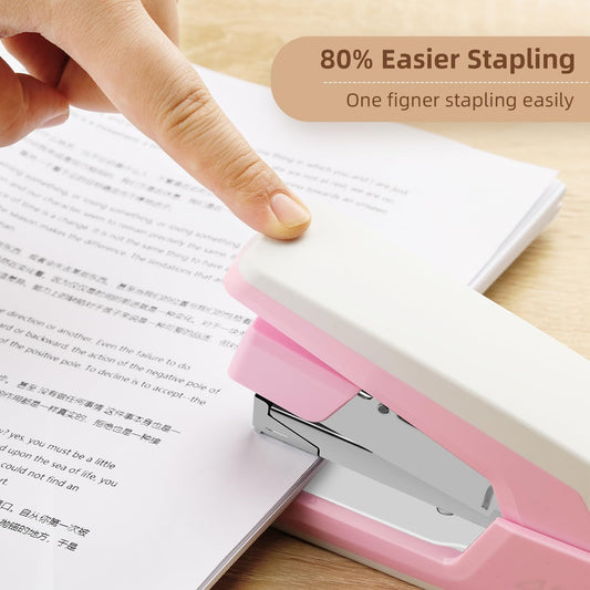 Deli Effortless Desktop Stapler, Heavy Duty Stapler, Pink