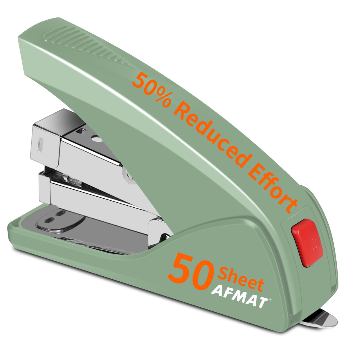 AFMAT ES10 Stapler for Desk, 50 Sheet Effortless Desktop Stapler Staple with One Finger, Portable Ergonomic Handheld Staplers Heavy Duty, Built-in Remover, Space Save Size, Good for Home & Office