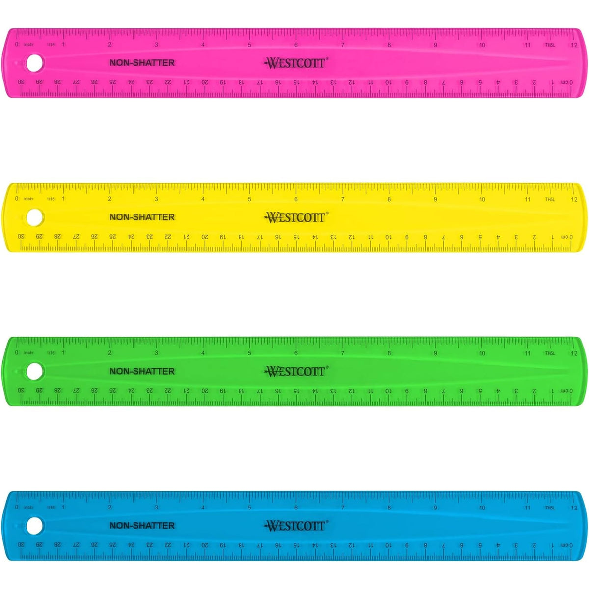 Westcott Shatterproof Ruler, Assorted Translucent Colors, 12" (Pack of 3)