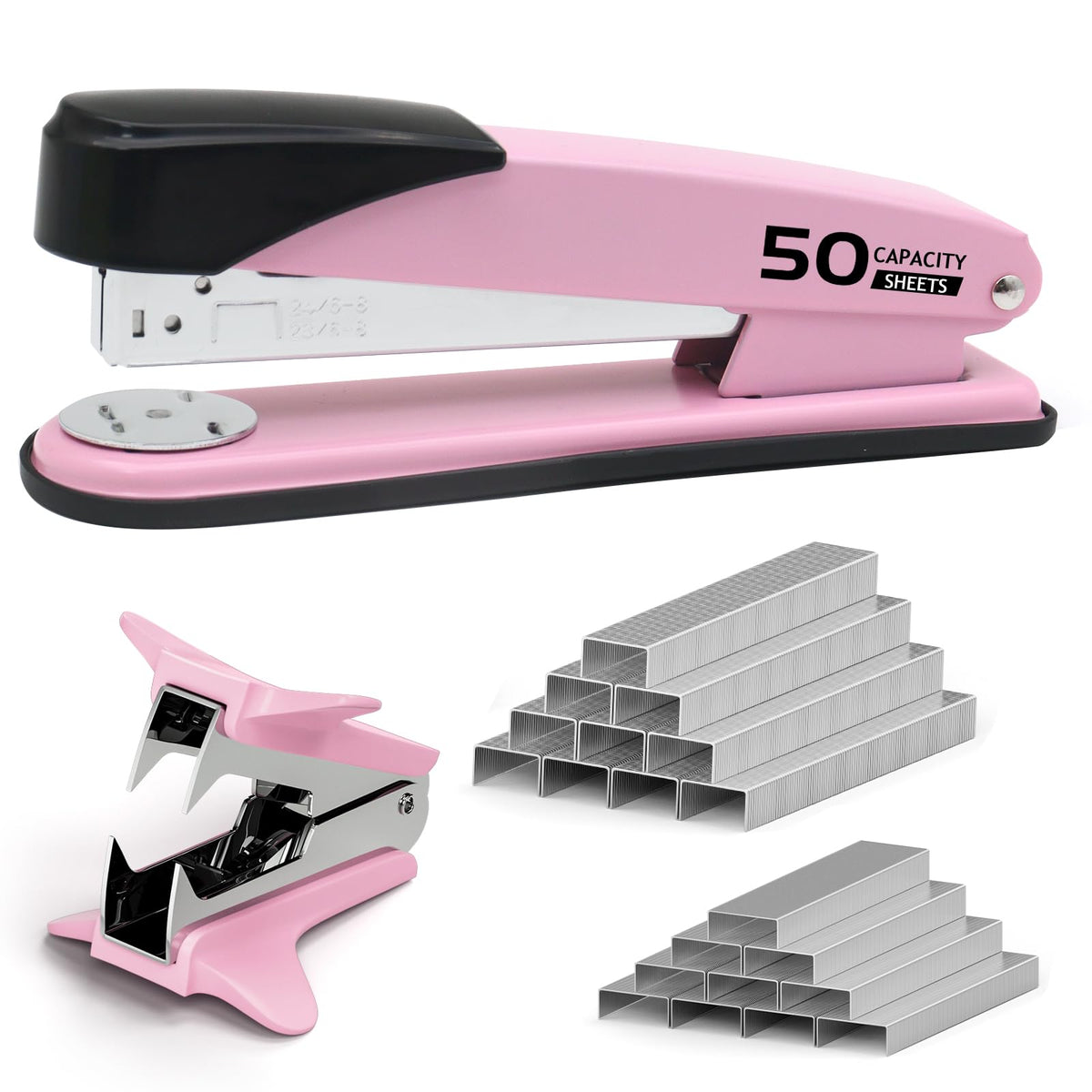 Pink Stapler Heavy Duty, Staplers for Desk, 2000 Staples, Staple Remover