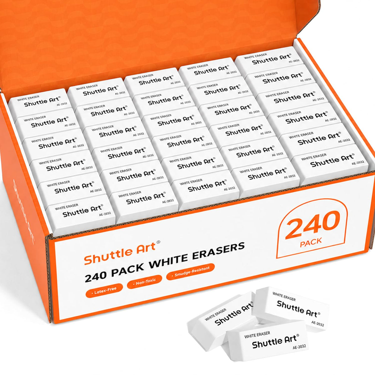 Shuttle Art Pink Erasers, 300 Pack Bulk for School, Office, Latex-Free Soft Erasers for Kids, Teachers as School Supplies