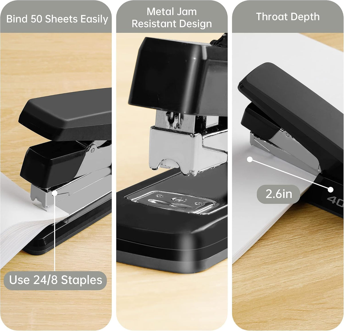 Deli Effortless Desktop Stapler, Heavy Duty Stapler, Black