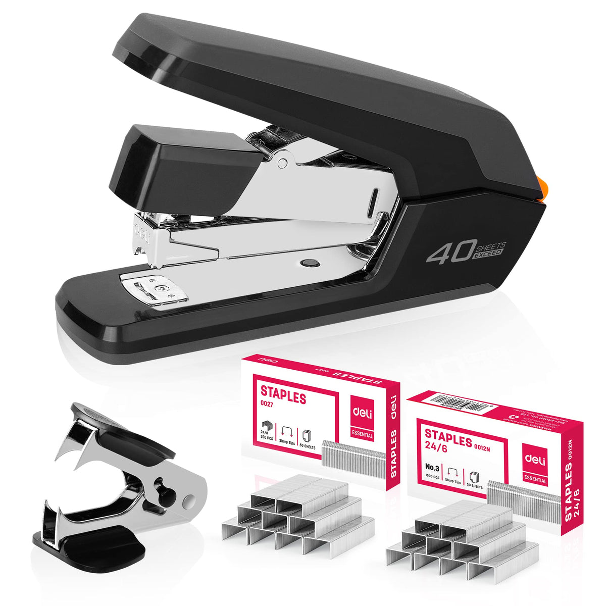 Deli Effortless Desktop Stapler, Heavy Duty Stapler, Black