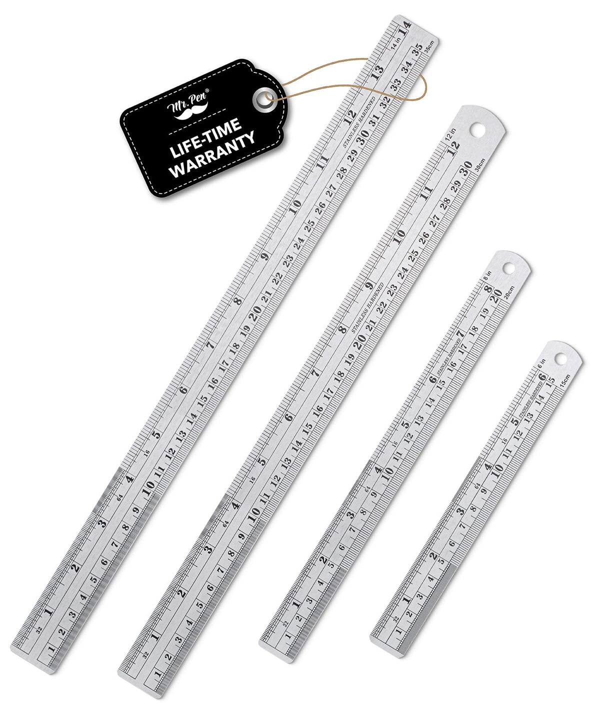 Mr. Pen- Metal Straight Edge Ruler, 4 pcs, 6", 8", 12", 14", Black