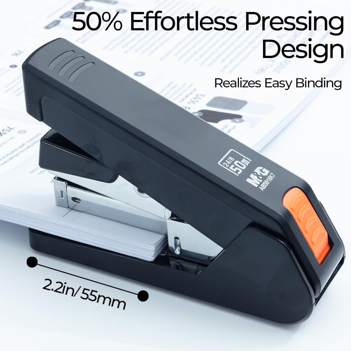M&G Heavy-Duty Stapler for Desk, 50 Sheet Effortless No-Jam Stapling, Black