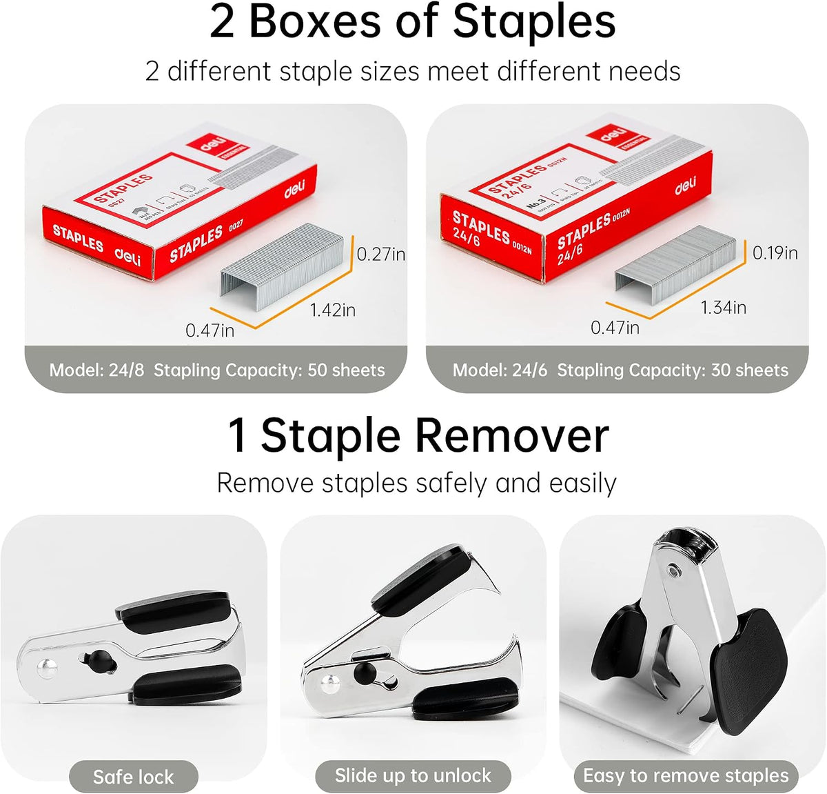 Deli Effortless Desktop Stapler, Heavy Duty Stapler, Black