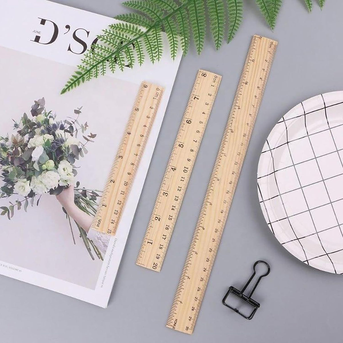 3 Pack Wooden Ruler (6, 8, 12 Inch) Wood Ruler Measuring Tool
