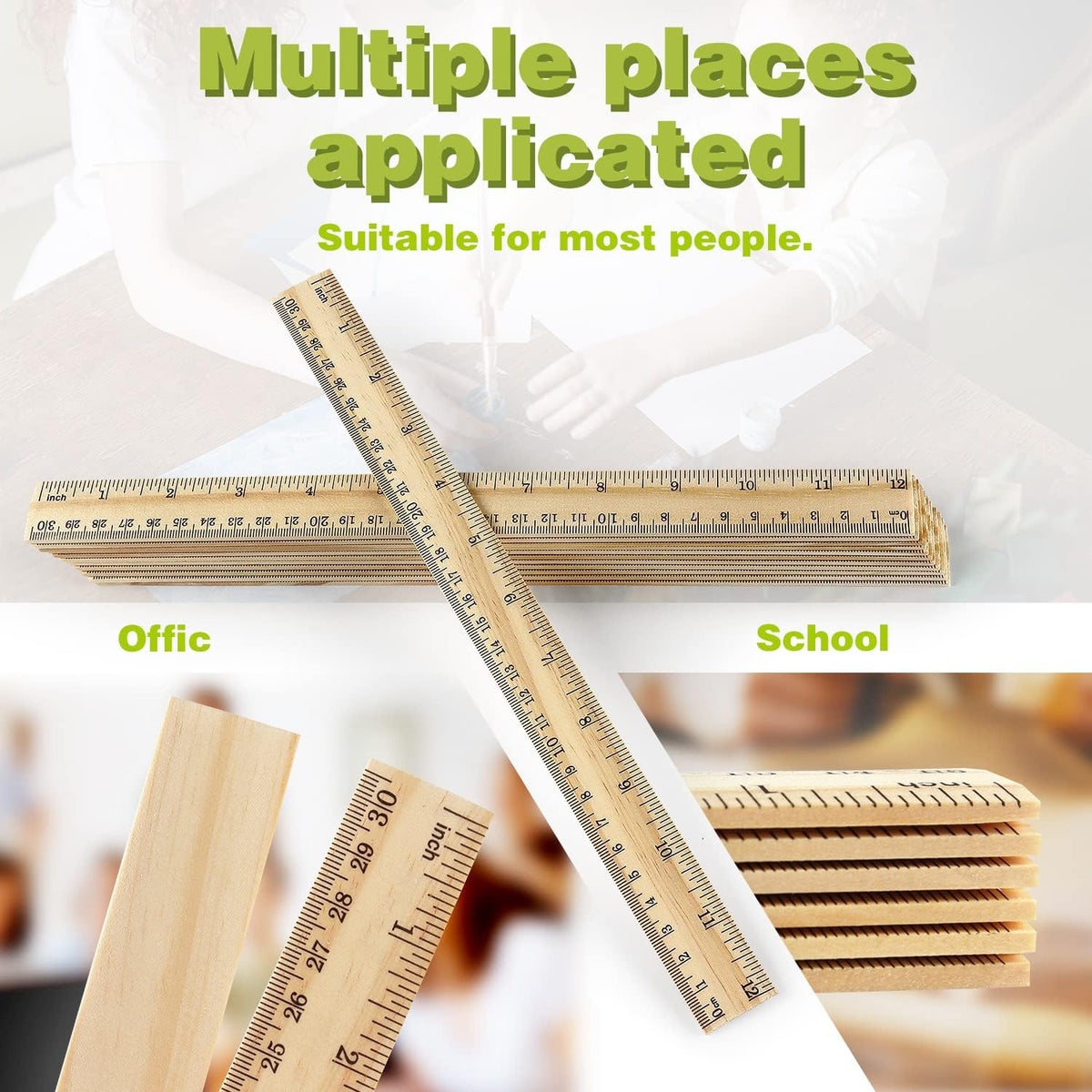 ZZTX 3 Pack Wooden Ruler 12 Inch(30 cm)