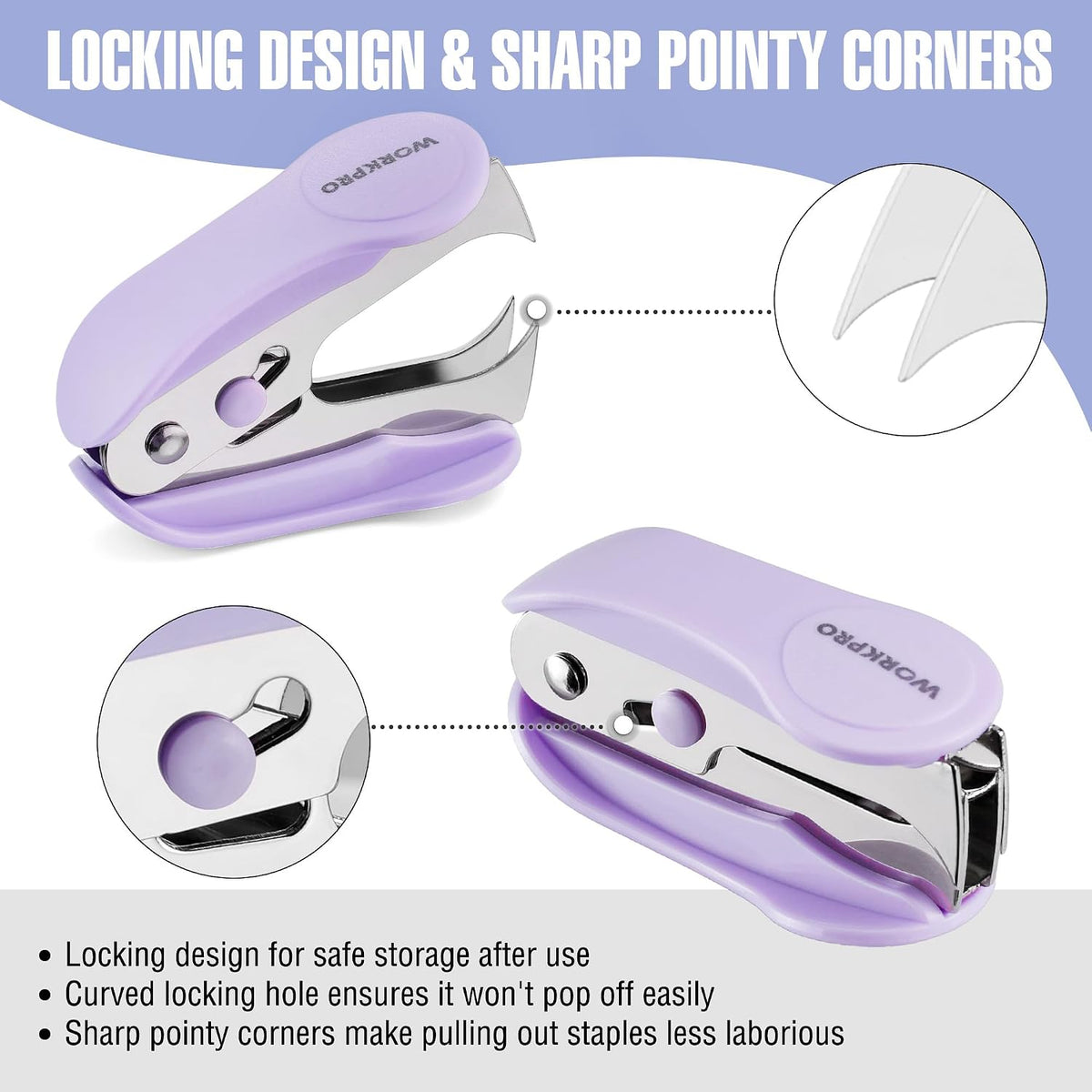 WORKPRO Small Stapler with Staples, Cute Purple Stapler Set, Lock Design