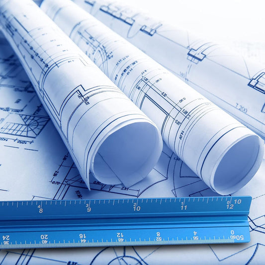 12" Engineer Scale Ruler Architectural Ruler Imperial, Blue