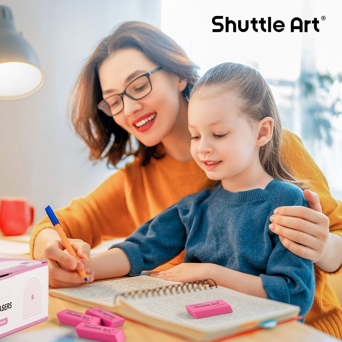 Shuttle Art Pink Erasers, 300 Pack Bulk for School, Office, Latex-Free Soft Erasers for Kids, Teachers as School Supplies