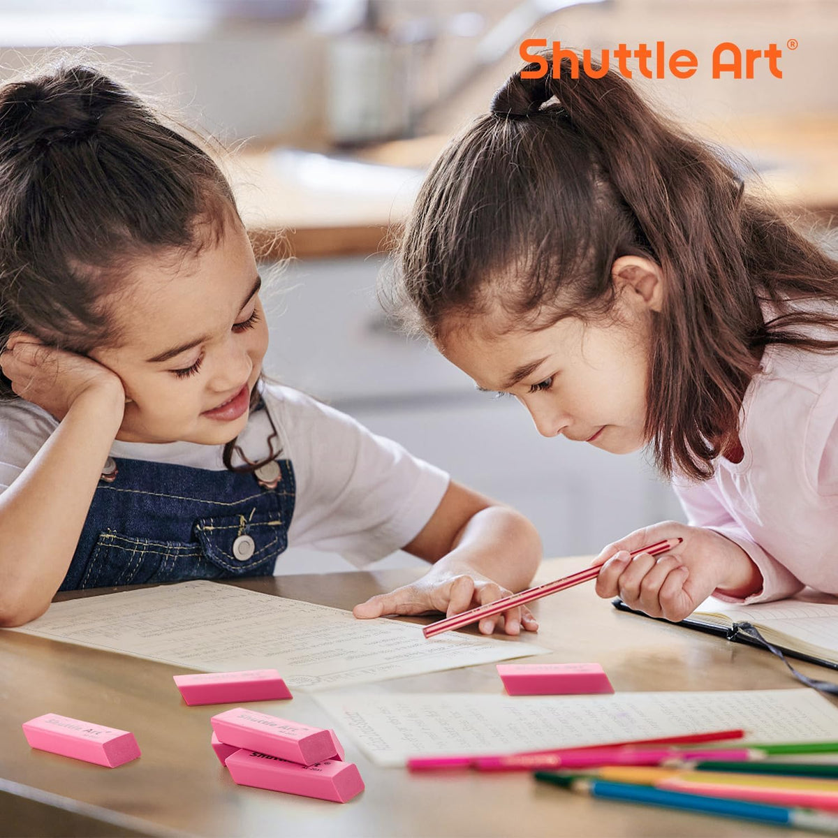 Shuttle Art Pink Erasers, 300 Pack Bulk for School, Office, Latex-Free Soft Erasers for Kids, Teachers as School Supplies