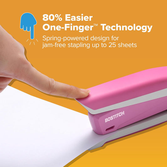 Bostitch Office Executive 3 in 1 Stapler, One Finger, 25 Sheet, Pink