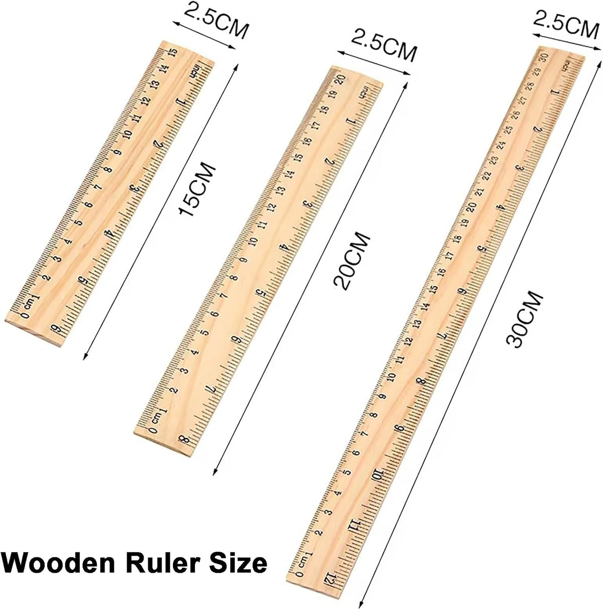 3 Pack Wooden Ruler (6, 8, 12 Inch) Wood Ruler Measuring Tool