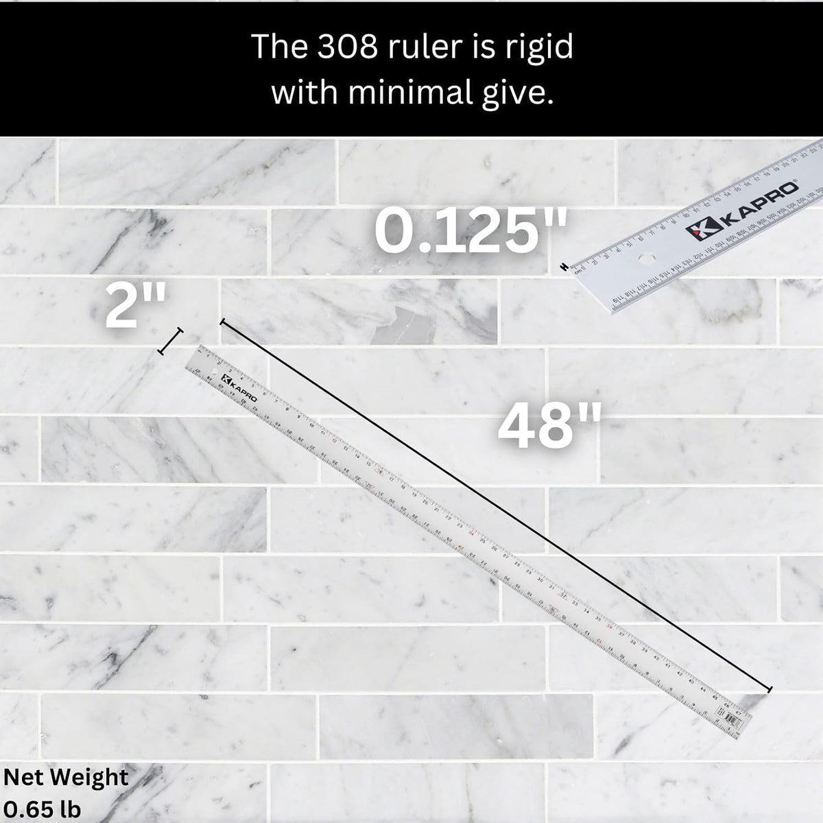 Kapro - 308 Straight Edge Ruler - ⅛” and 1/16” Increments - Contractor Grade - With Wear Resistant Printing - For Carpentry, Drywall, Drafting - Anodized Aluminum - 48 Inch