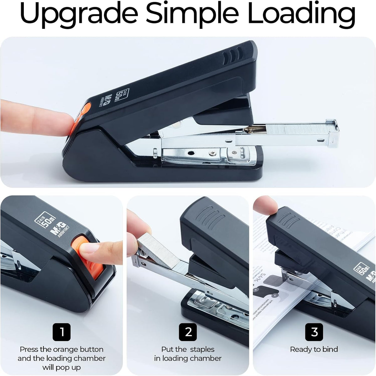 M&G Heavy-Duty Stapler for Desk, 50 Sheet Effortless No-Jam Stapling, Black