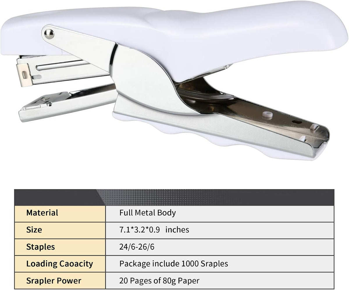 Stapler with 1000 Staples-Plier Stapler Save 60% Power(White)