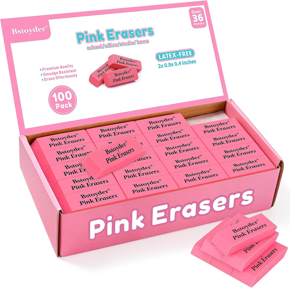 Pink Erasers Bulk, 100 Pack Rubber Pencil Erasers Bulk for School/Office, Latex-Free Smudge-Free Soft Bevel Erasers for Students, Bulk School Supplies for Classrooms, Teachers, Home, Office, Art Class
