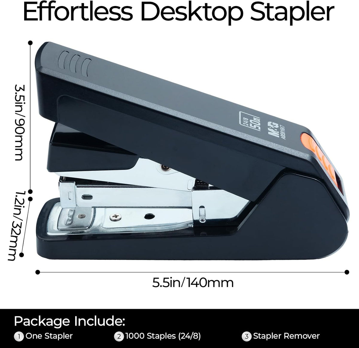 M&G Heavy-Duty Stapler for Desk, 50 Sheet Effortless No-Jam Stapling, Black