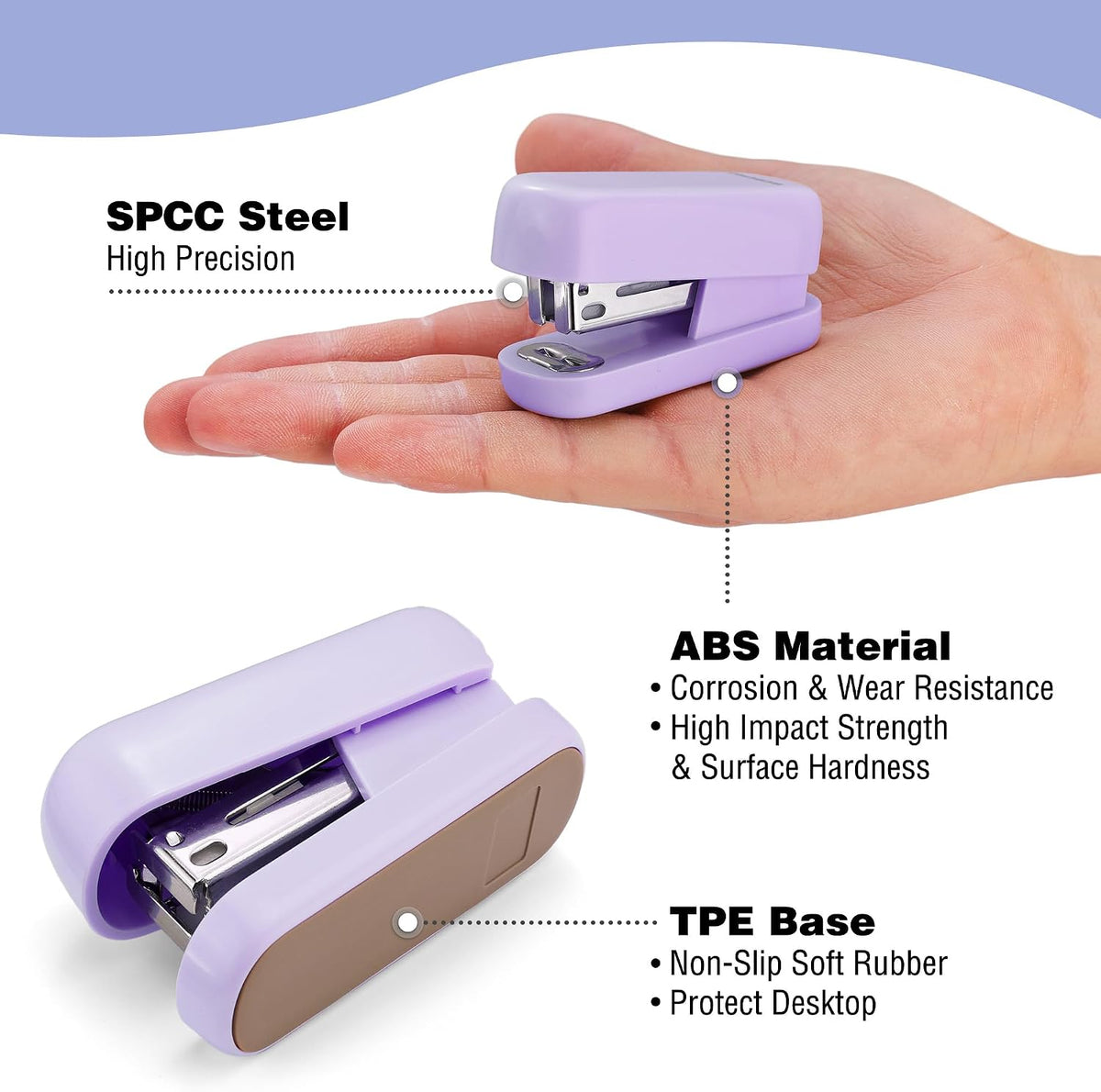WORKPRO Small Stapler with Staples, Cute Purple Stapler Set, Lock Design