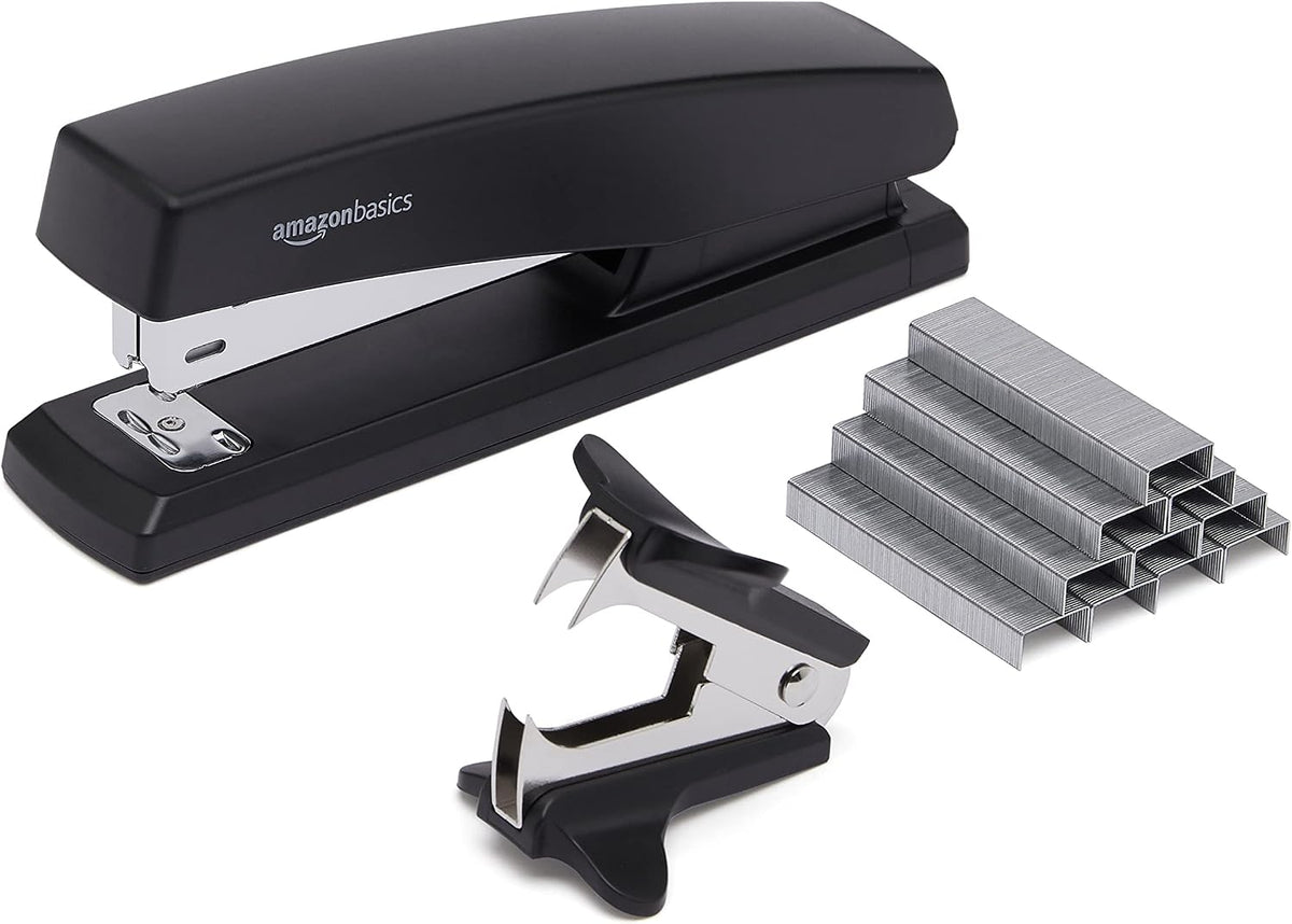 Amazon Basics Stapler Value Pack, 25 Sheet Capacity, Standard, with 3000 Staples and 3 Staple Removers, Black, 3-Pack