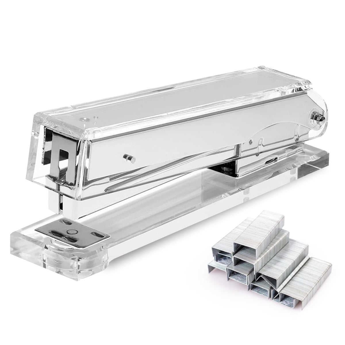 OfficeGoods Acrylic Stapler, Stylish and Compact Design, Silver