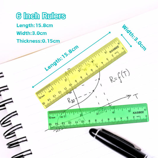 6 Inch Ruler Plastic, Colored Clear Rulers for Kids, School, Office, 7PCS