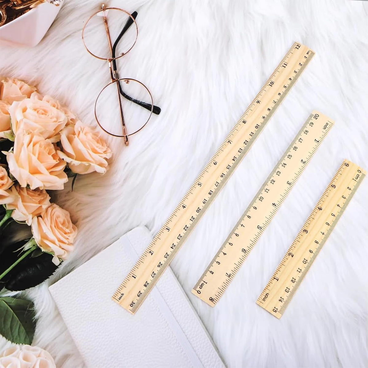 3 Pack Wooden Ruler (6, 8, 12 Inch) Wood Ruler Measuring Tool