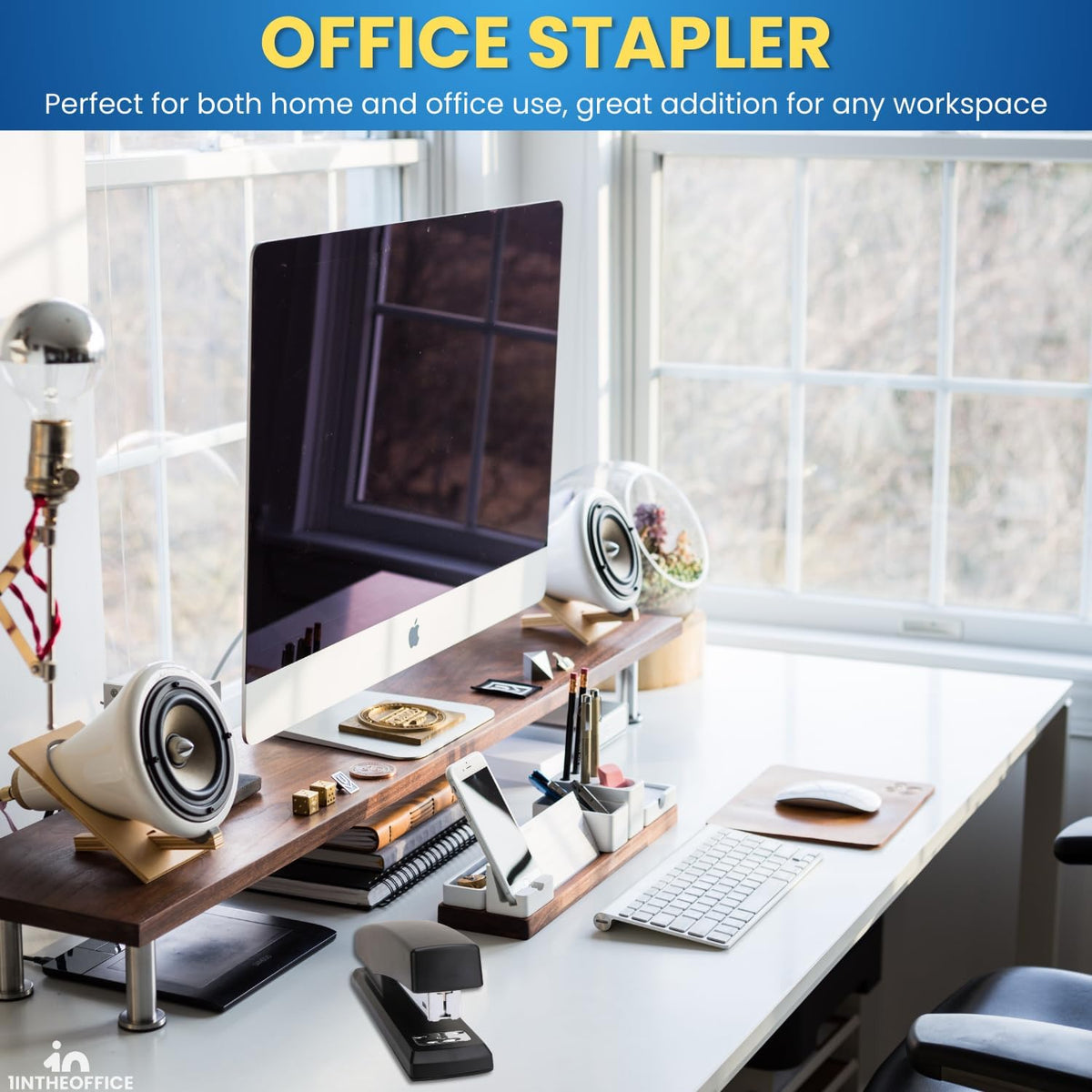 1InTheOffice Office Stapler for Desk, Heavy Duty Desk Stapler, Black, 20 Sheets Capacity,2 Pack