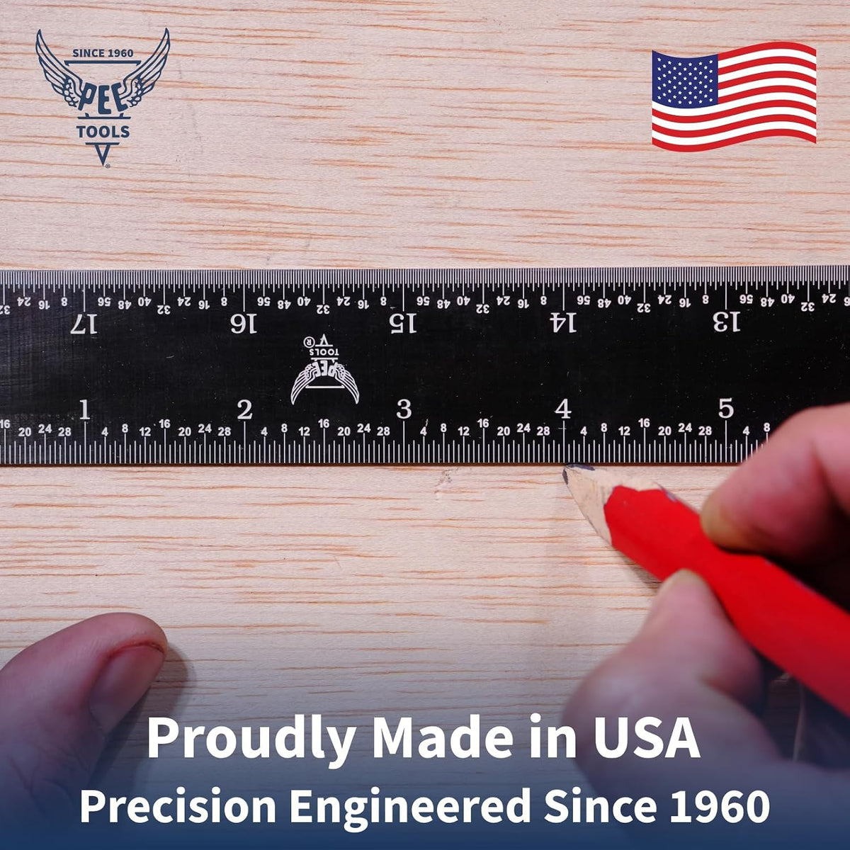 PEC Tools Made in USA 6 Inch Metal Ruler, Scale (1/32",1/64",1/50",1/100")
