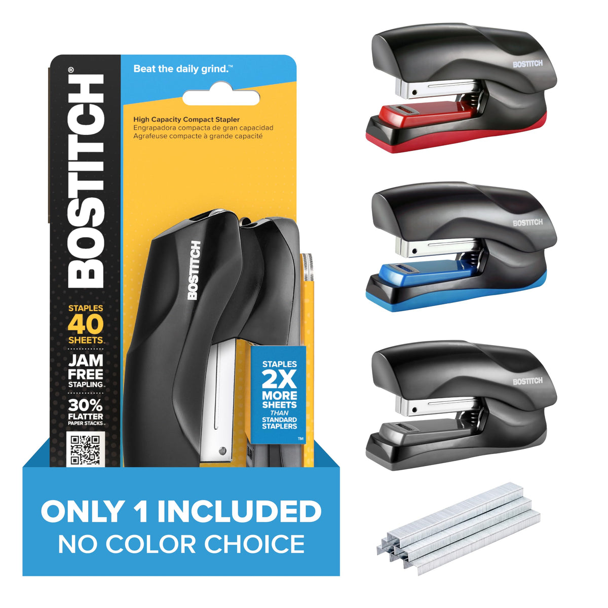 Bostitch Office Heavy Duty Stapler, 40 Sheet Capacity, No Jam, Half Strip, Fits into the Palm of Your Hand, For Classroom, Office or Desk, Navy Blue