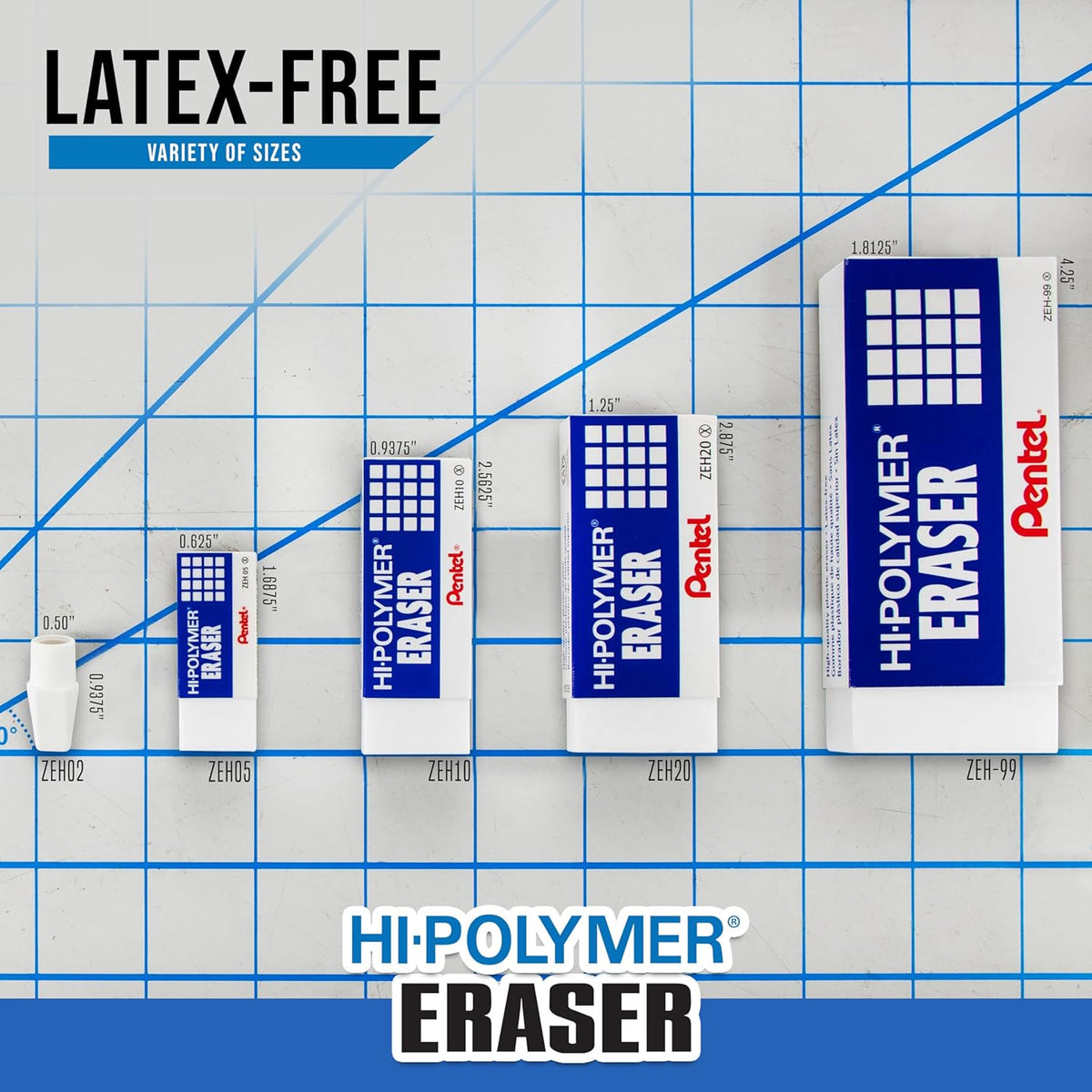 Pentel Hi-Polymer Block Eraser, Large, White, Pack of 10 Erasers