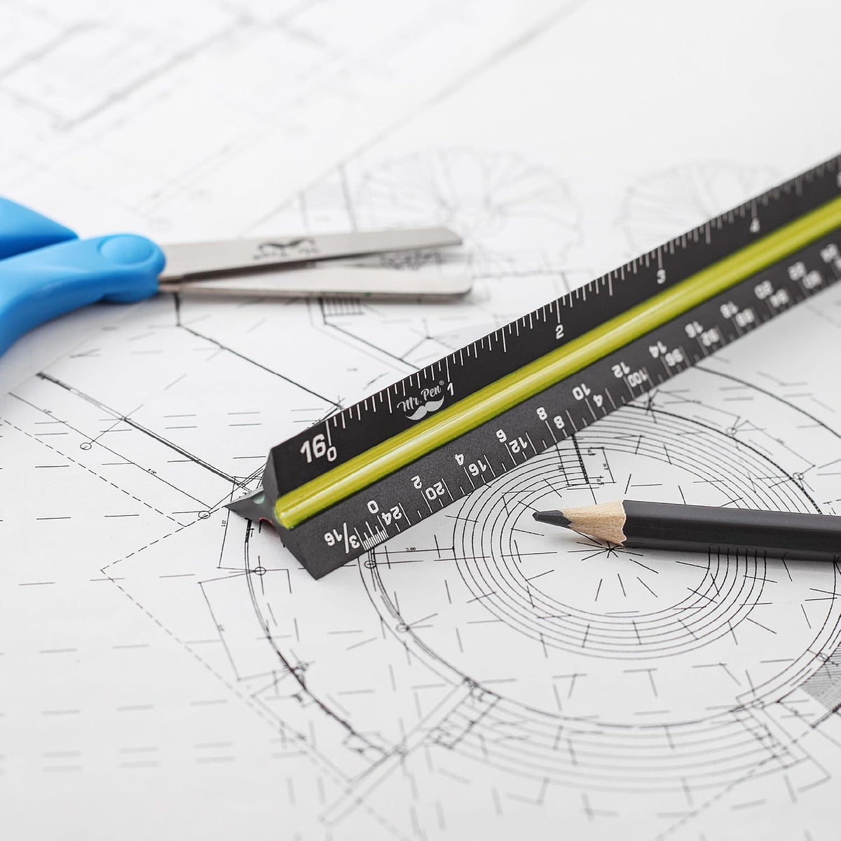 Mr. Pen- Architectural Scale, 12 inch, Black, Scale Ruler Contractor