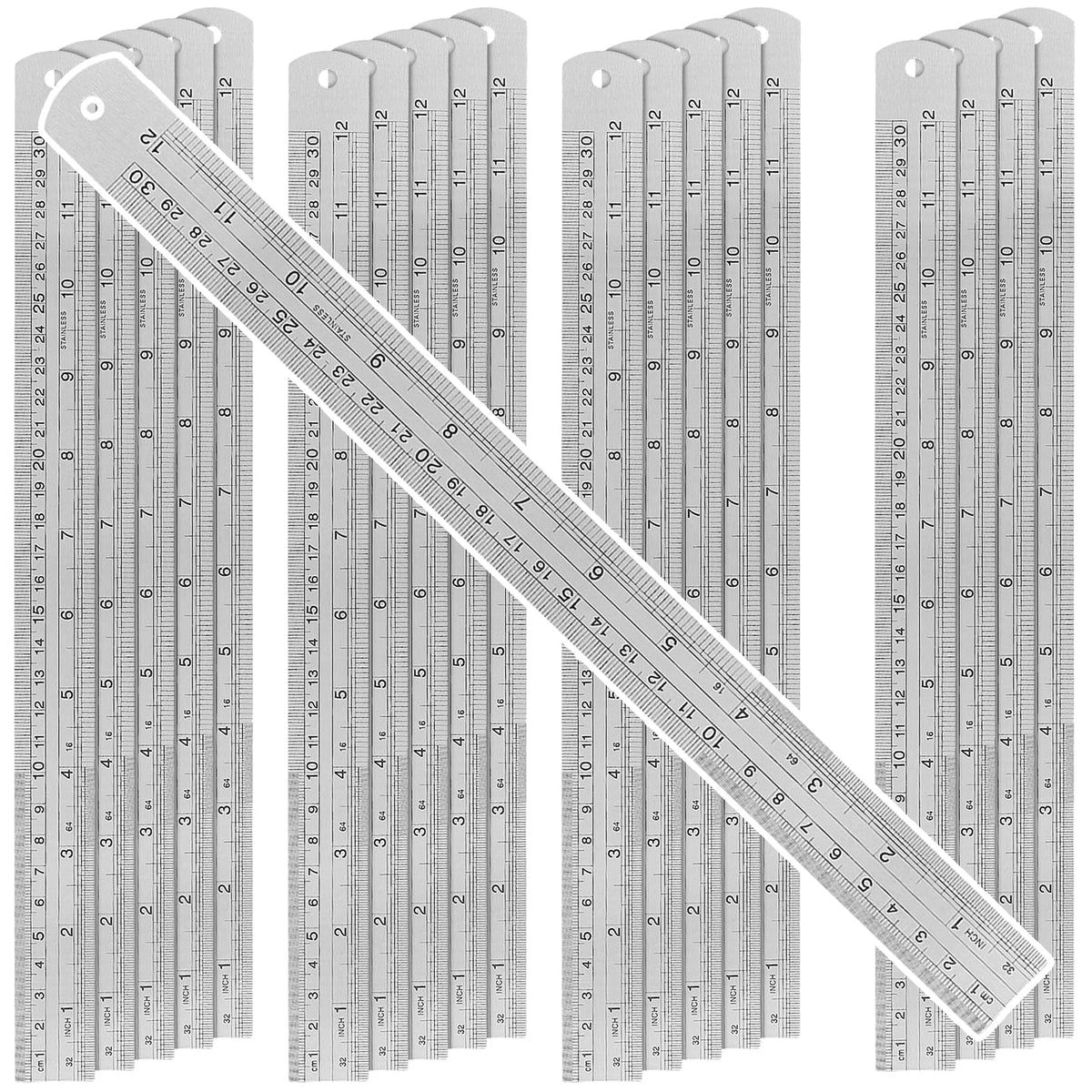 30 Pack 12 Inches Stainless Steel Rulers, Straight Edge Laser Engraved