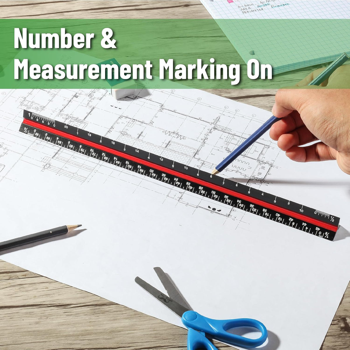 Mr. Pen- Architectural Scale, 12 inch, Black, Scale Ruler Contractor