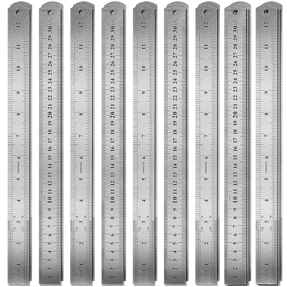 30 Pack 12 Inches Stainless Steel Rulers, Straight Edge Laser Engraved