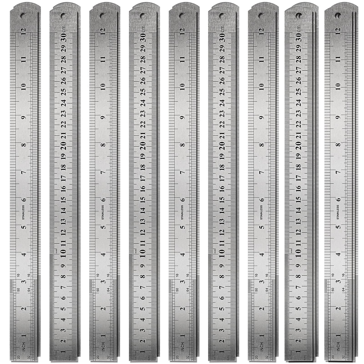 30 Pack 12 Inches Stainless Steel Rulers, Straight Edge Laser Engraved