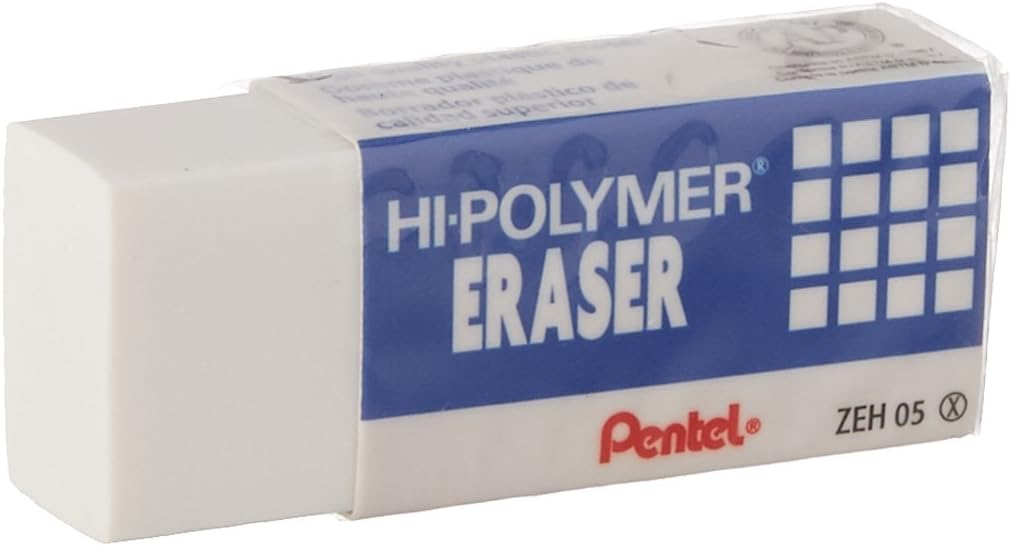 Pentel Lead Pencil Eraser - Non-Abrasive, Latex-Free - 0.5" x 1.7" x 0.7" - 1Each - White ZEH05